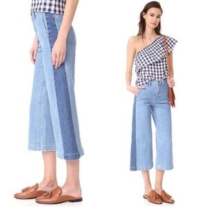 Madewell Light Wash Wide Leg Cropped Jeans in Ellendale Pieced Edition